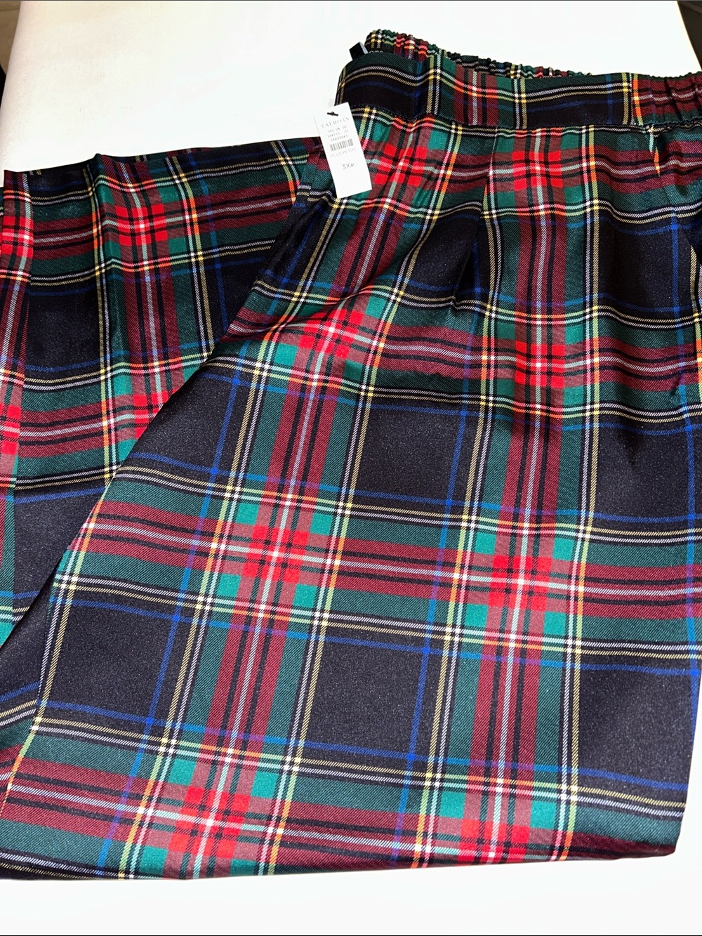 Talbots Reg $139 Satin Tartan Plaid Wide Leg Pockets Pants 3XP XXX Petite NWT